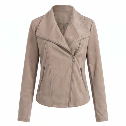 CORINNA™ | Giacca Biker Effetto Camoscio con Zip Asimmetrica