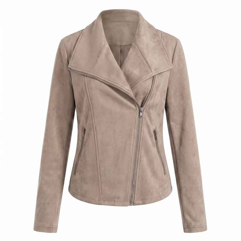 CORINNA™ | Giacca Biker Effetto Camoscio con Zip Asimmetrica