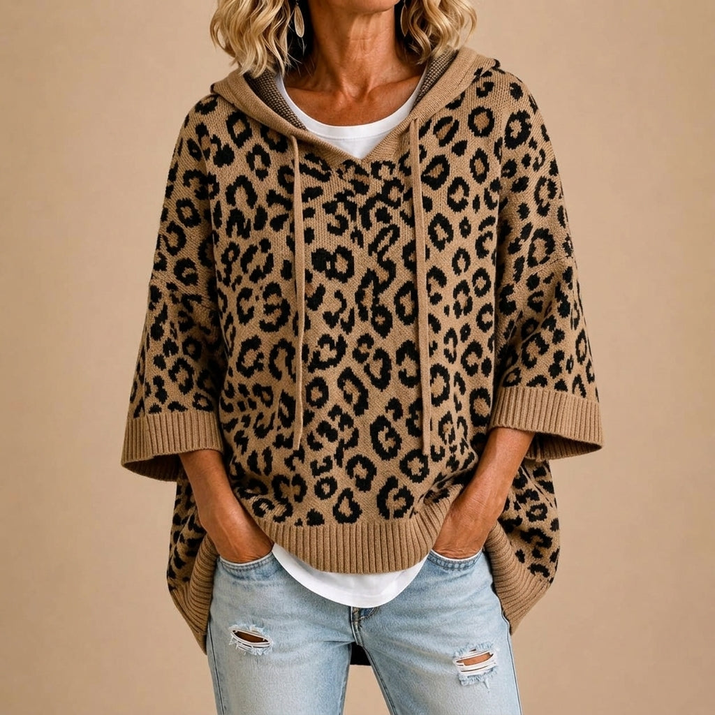 GABRIELLA | Poncho in Maglia Animalier con Cappuccio