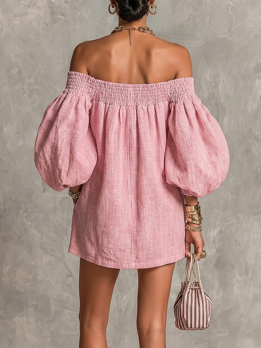 VIOLA™ | Miniabito rosa con maniche a lanterna