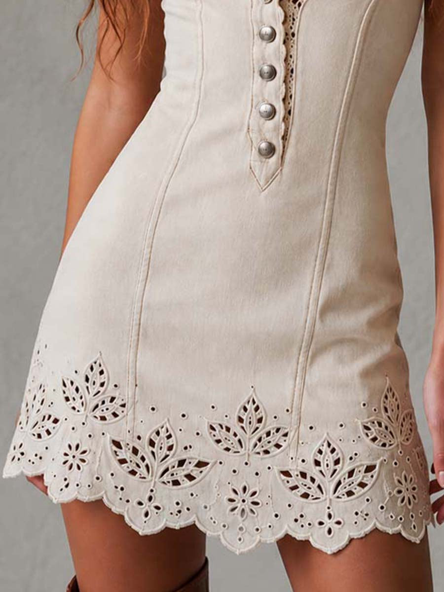 MICHELA™ | Abito Mini in Pizzo Traforato Avorio