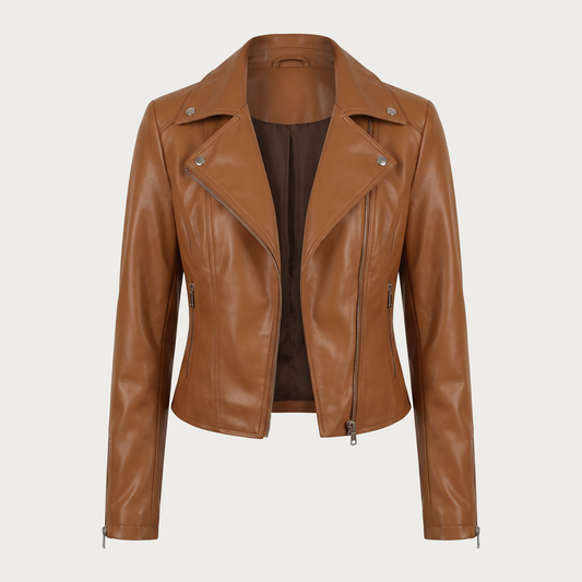 FABIOLA™ | Giacca Biker Cammello con Revers Ampi