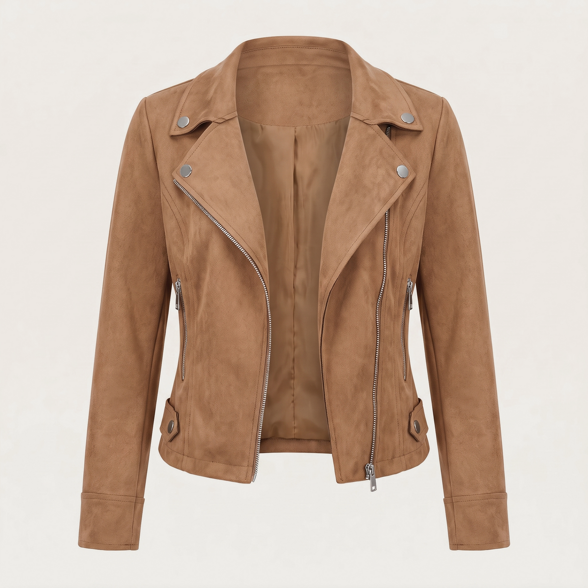 LIA™ | Giacca Corta Effetto Camoscio con Zip Asimmetrica