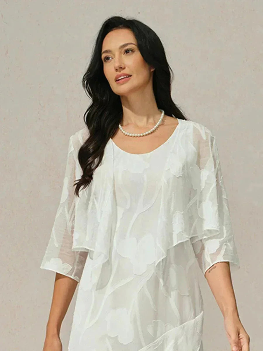 Coprispalle floreale trasparente in chiffon a 3/4 di manica