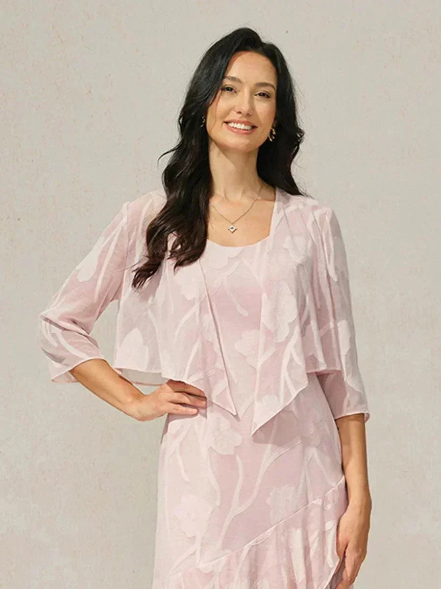 Coprispalle floreale trasparente in chiffon a 3/4 di manica