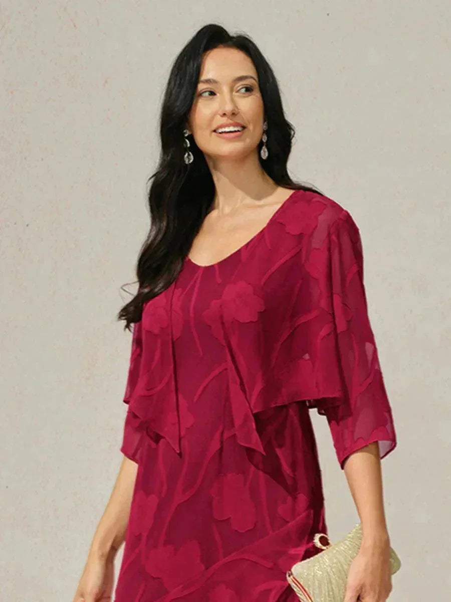 Coprispalle floreale trasparente in chiffon a 3/4 di manica