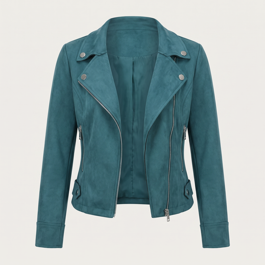 LIA™ | Giacca Corta Effetto Camoscio con Zip Asimmetrica
