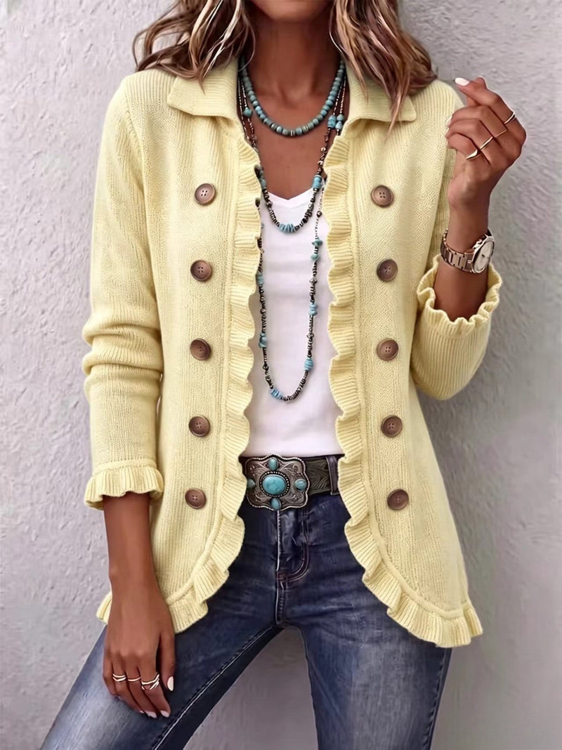 LIDIA™ | Giacca in Maglia Crema con Volant