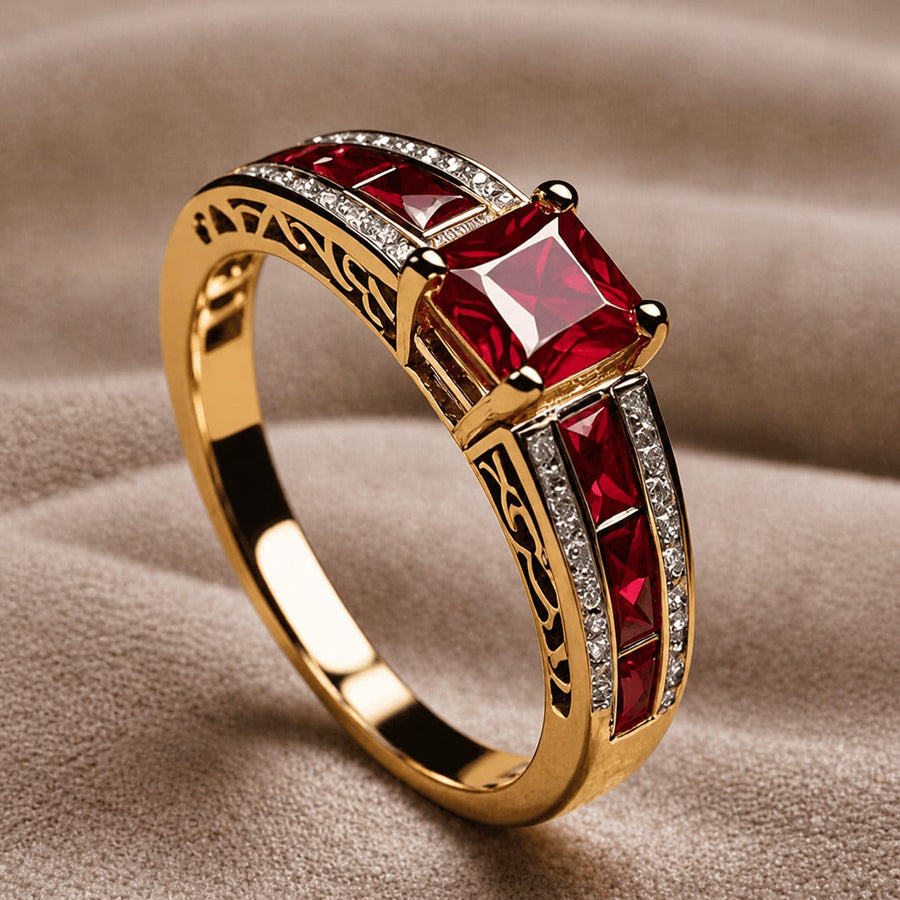 MARGHERITA | Anello a Corona con Pietra Rossa
