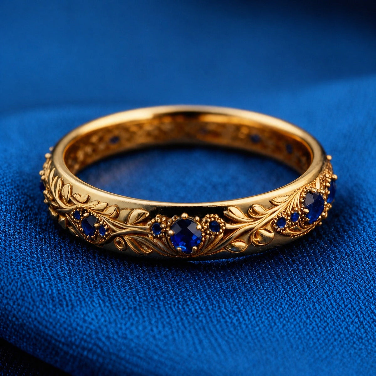 ELETTRA | Anello a Foglia con Zirconi Blu