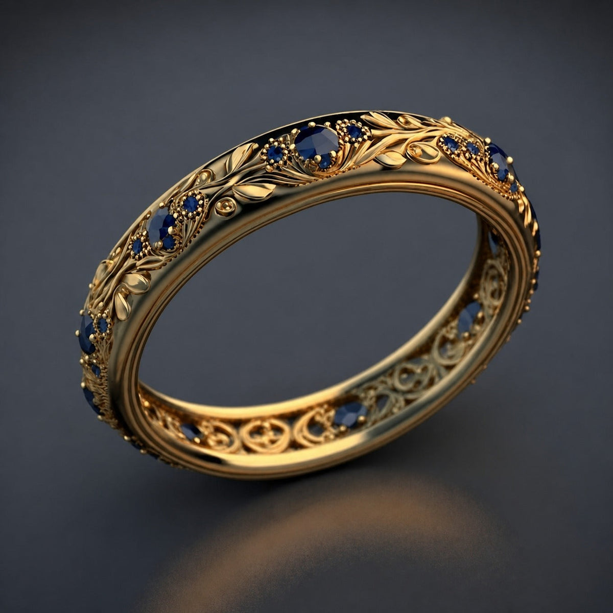 ELETTRA | Anello a Foglia con Zirconi Blu