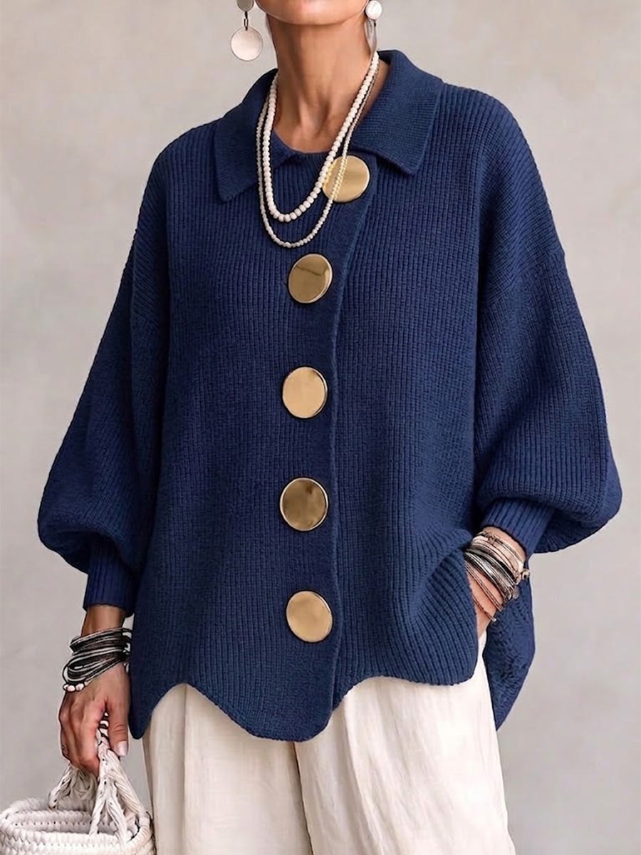 GIACINTA™ | Cardigan Oversize con Collo e Bottoni Gioiello