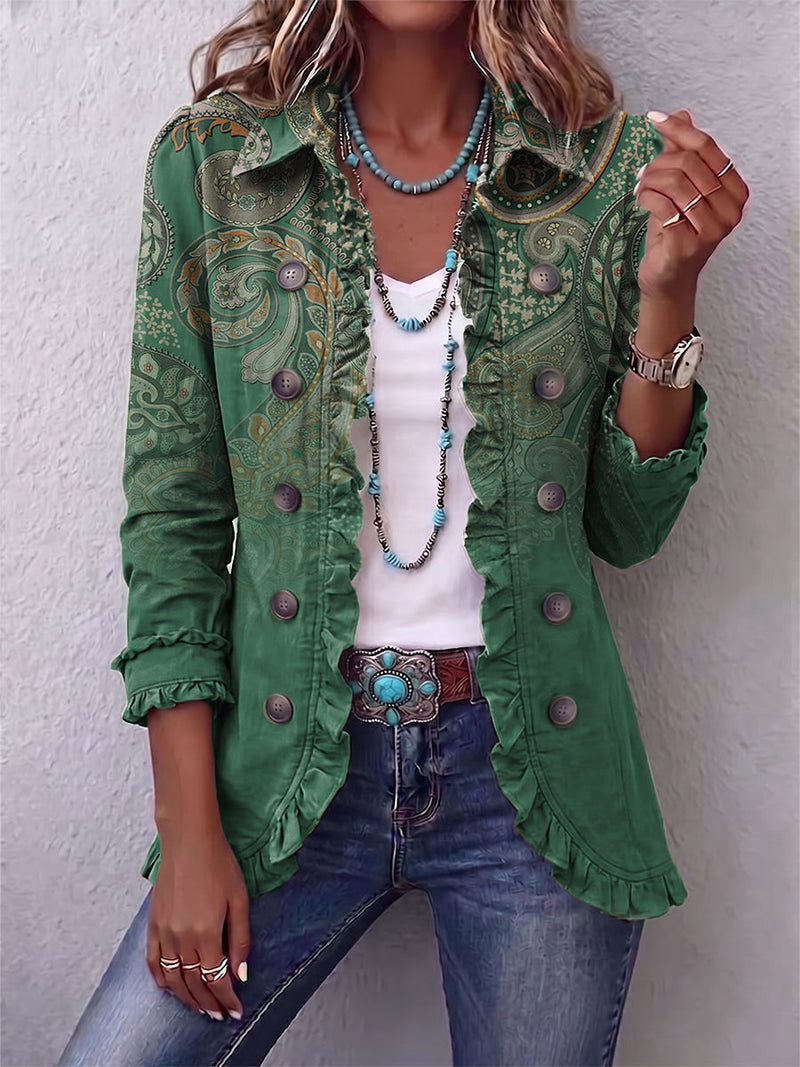 IRIS™ | Giacca Cashmere Verde con Volant