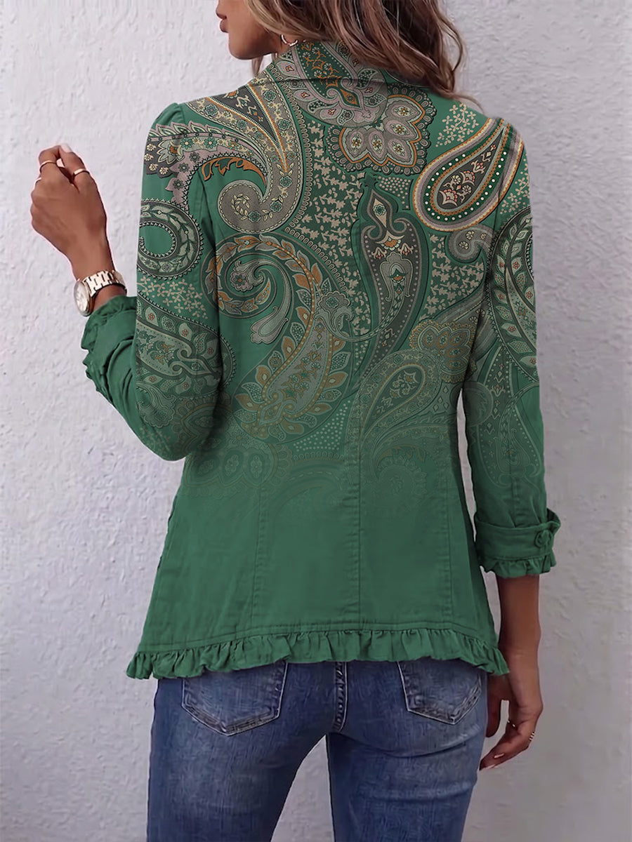 IRIS™ | Giacca Cashmere Verde con Volant