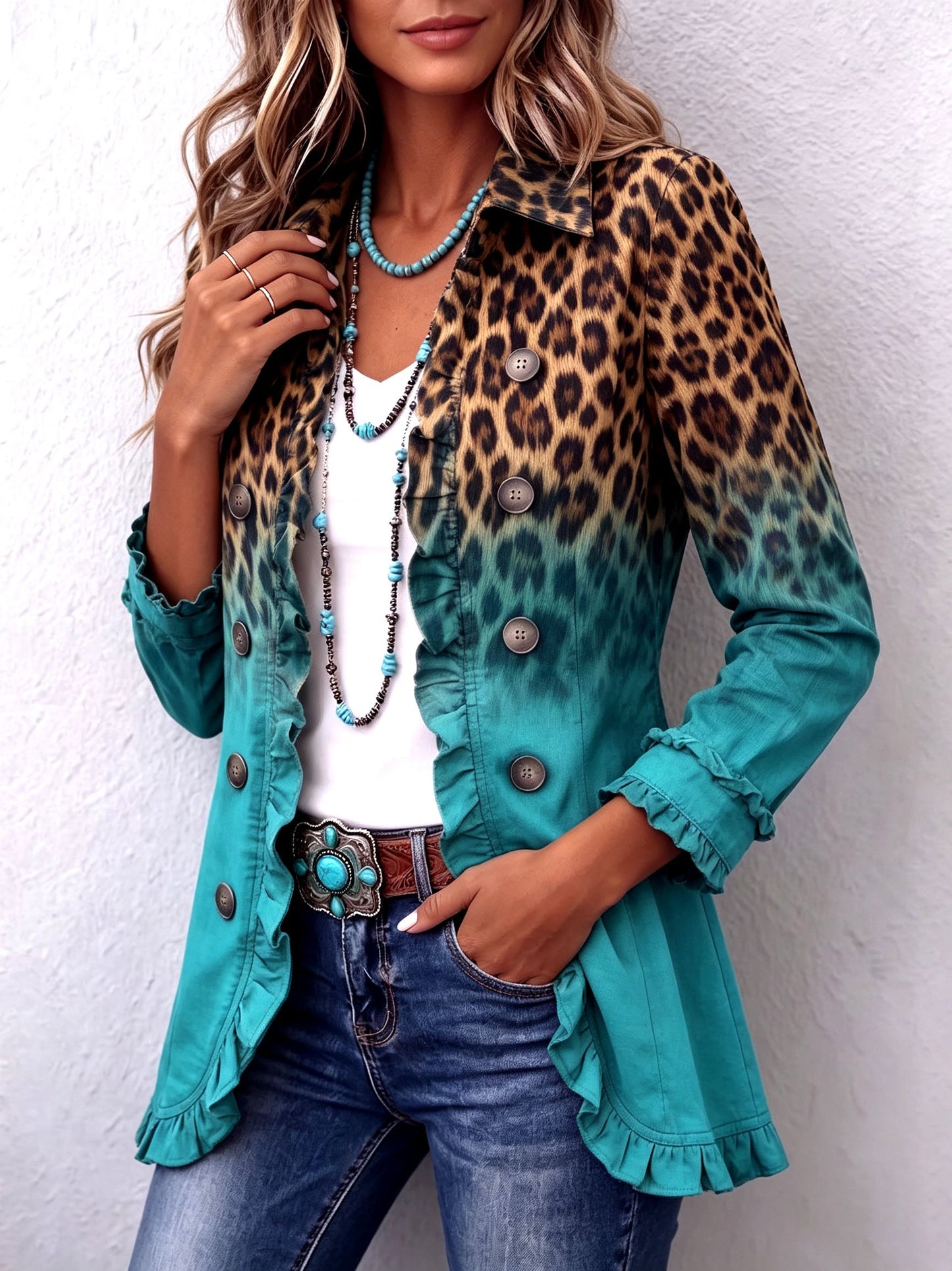 RENATA™ | Blazer Leopardato Sfumato con Volant