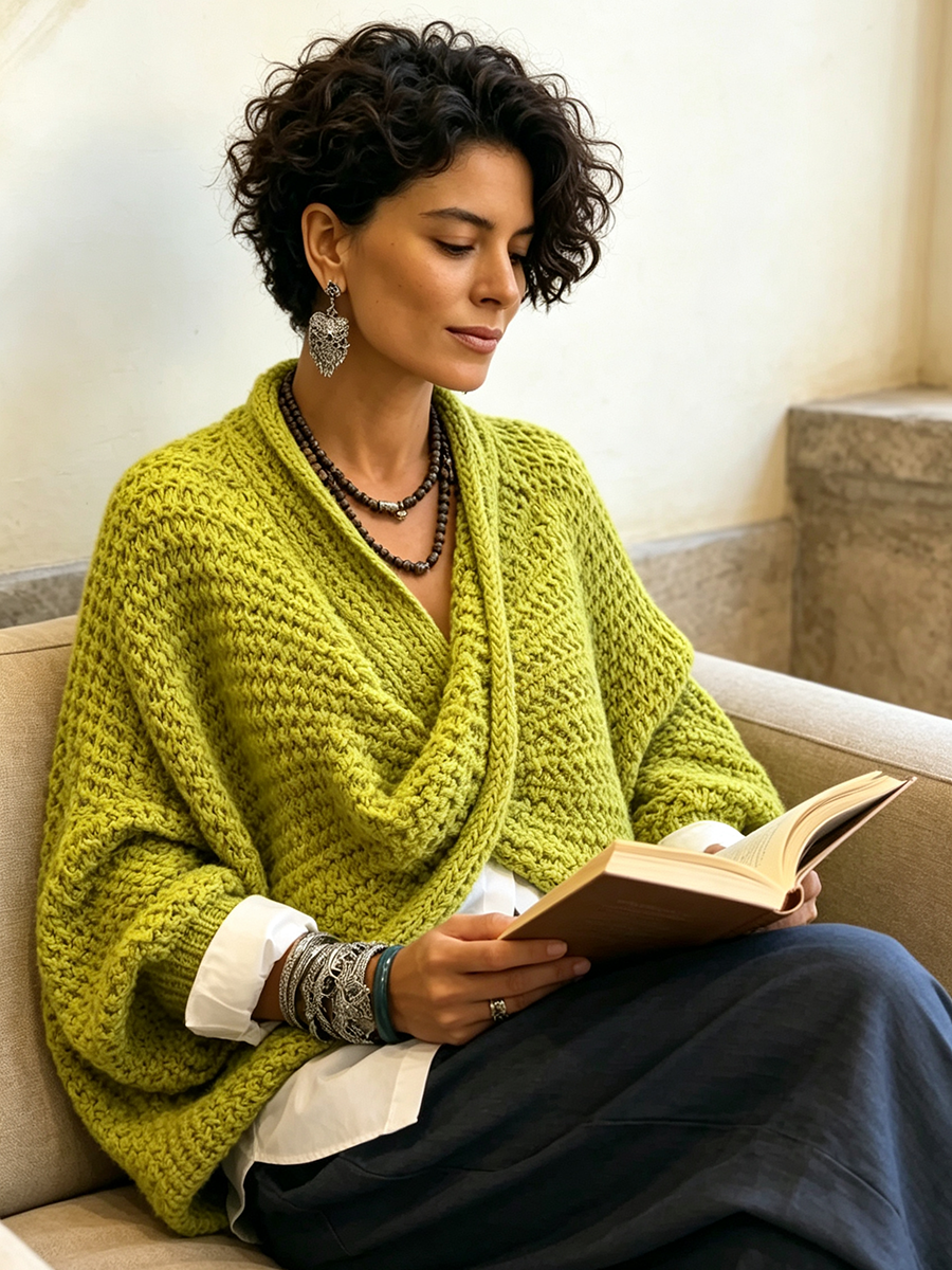 WANDA™ | Maglione Scollo a V Incrociato Manica a Pipistrello