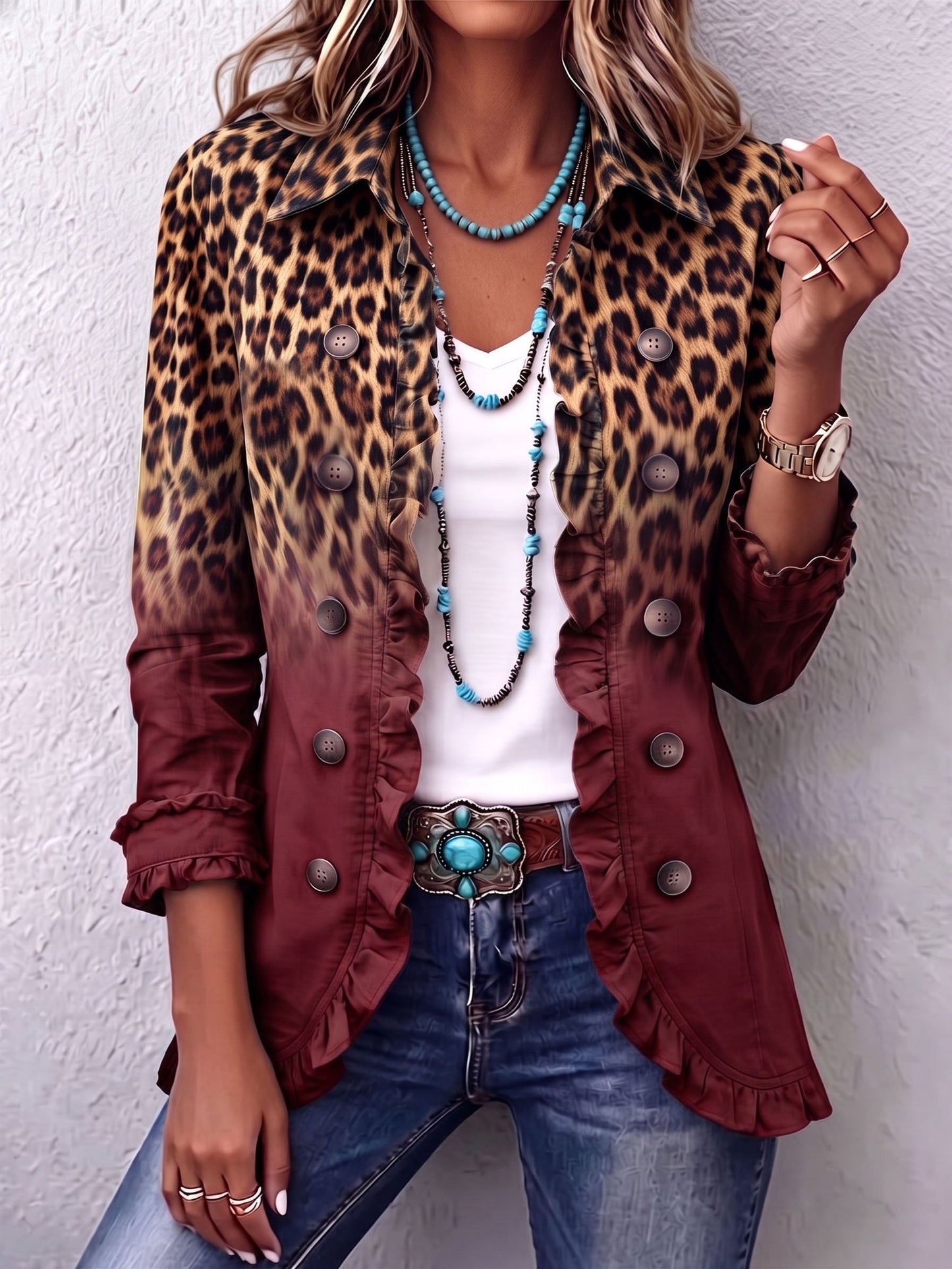 RENATA™ | Blazer Leopardato Sfumato con Volant