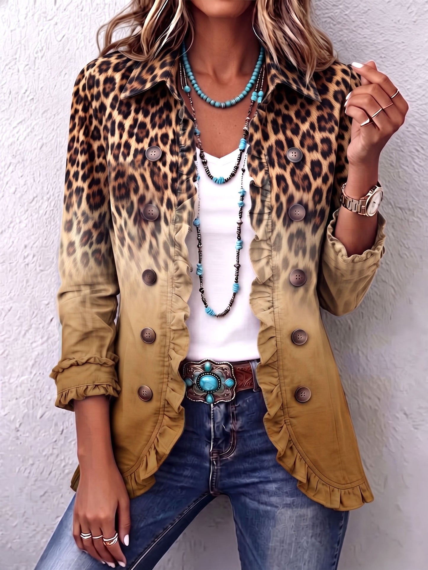 RENATA™ | Blazer Leopardato Sfumato con Volant