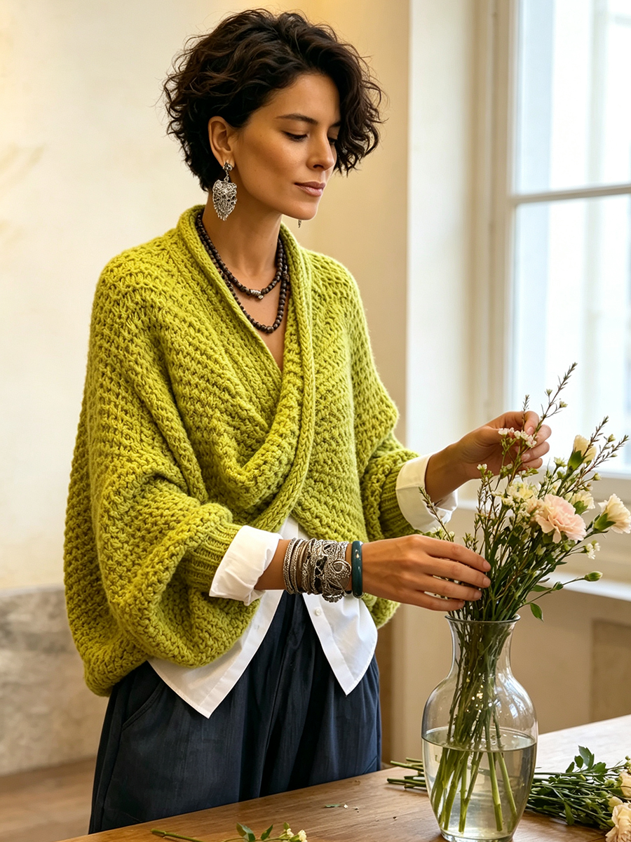 WANDA™ | Maglione Scollo a V Incrociato Manica a Pipistrello