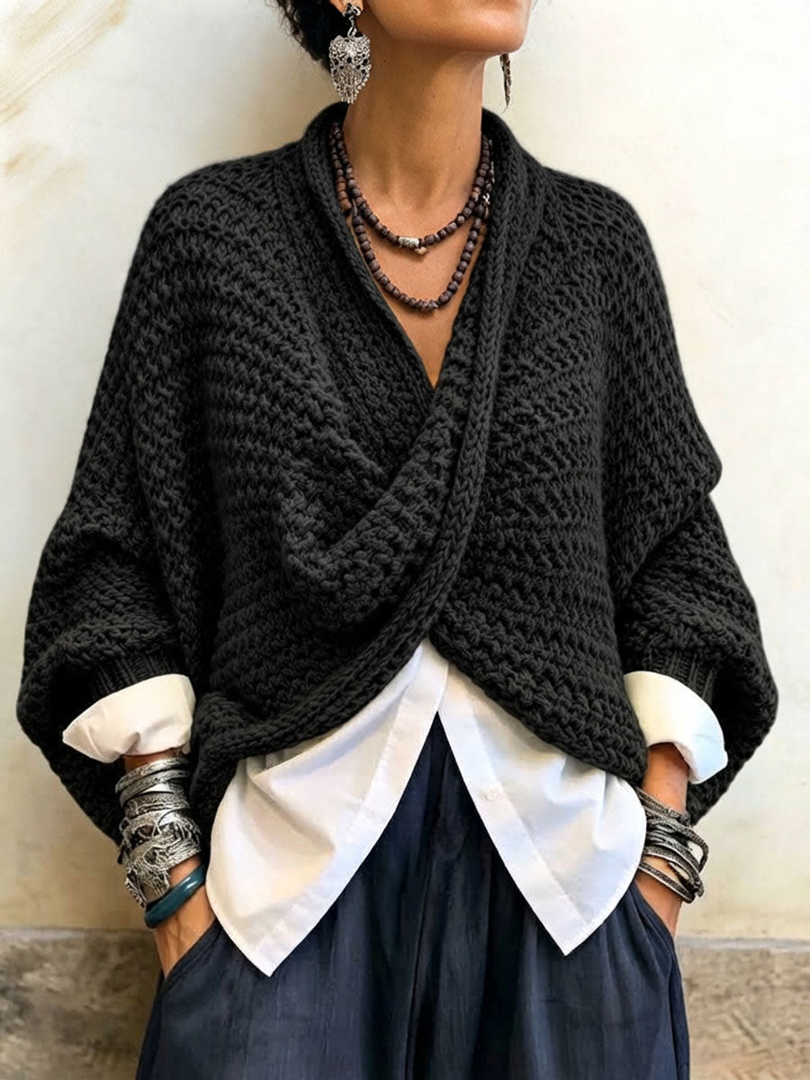 WANDA™ | Maglione Scollo a V Incrociato Manica a Pipistrello