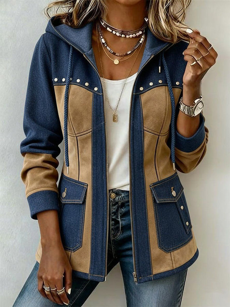SONIA™ | Giacca con Cappuccio Blu e Cammello