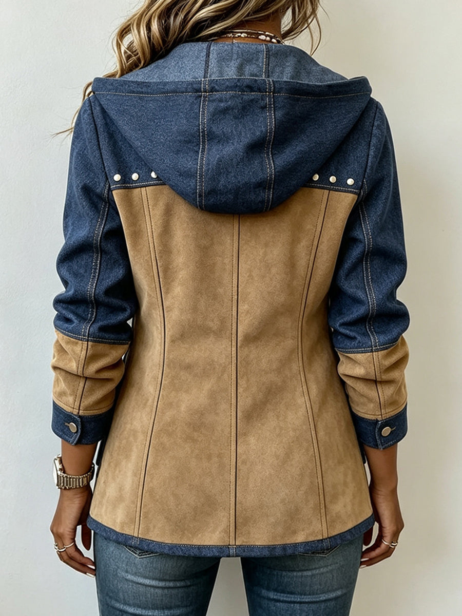 SONIA™ | Giacca con Cappuccio Blu e Cammello