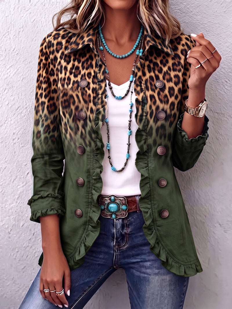 NORMA™ | Blazer leopardato verde con volant
