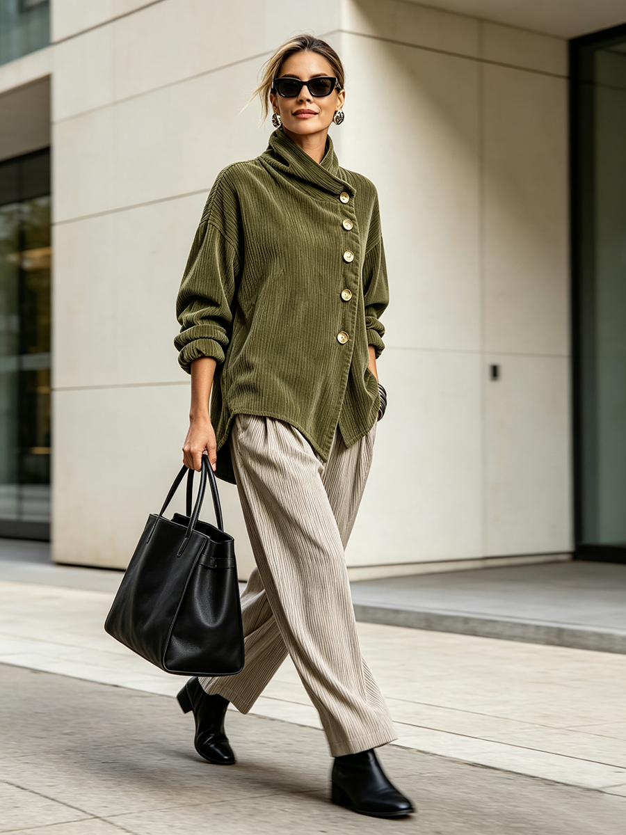 CARLOTTA™ | Camicia in Velluto a Coste con Collo Avvolgente