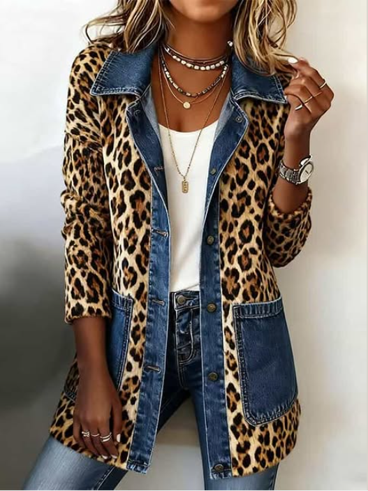 DILETTA™ | Giacca Lunga Leopardo e Denim