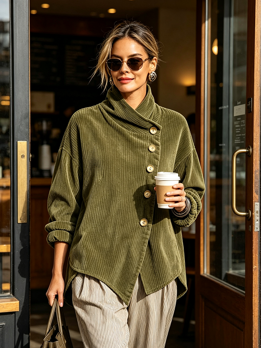 CARLOTTA™ | Camicia in Velluto a Coste con Collo Avvolgente