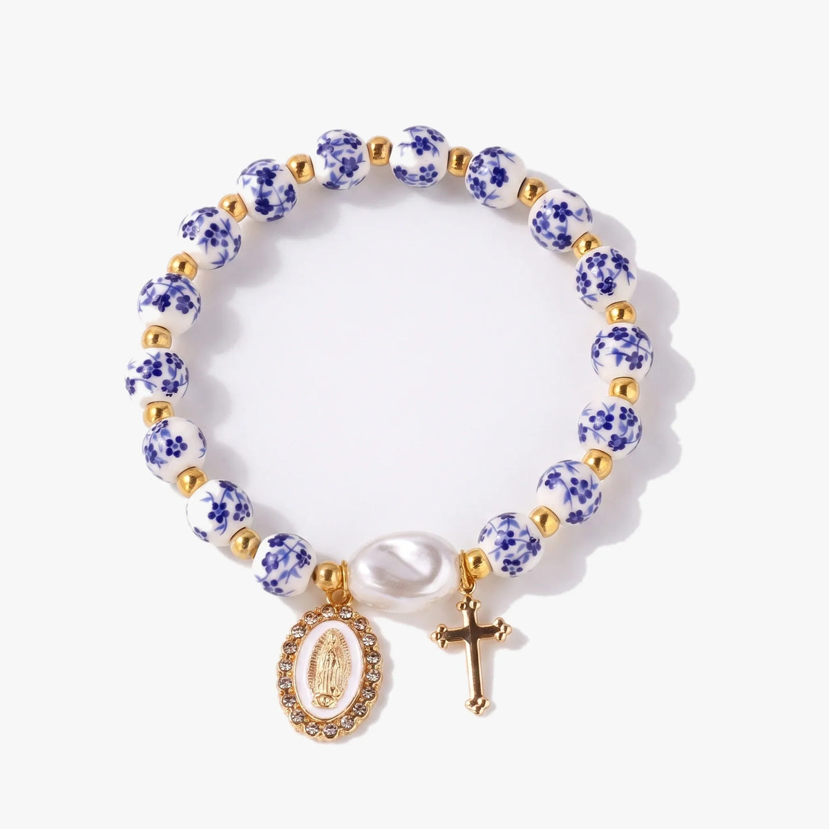 Bracciale in Ceramica con Medaglia e Croce