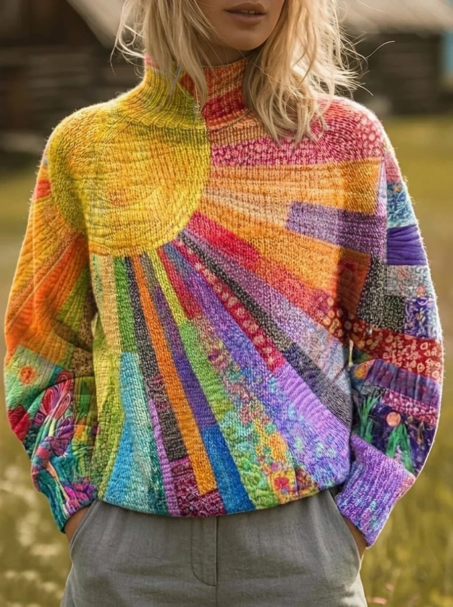 FERNANDA™ | Maglione a Collo Alto Fantasia Raggiera