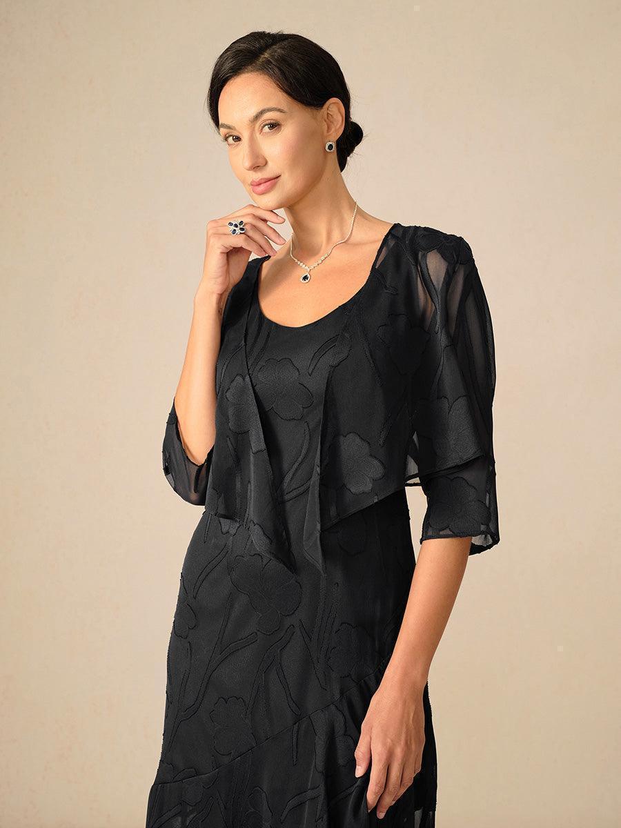 Coprispalle floreale trasparente in chiffon a 3/4 di manica