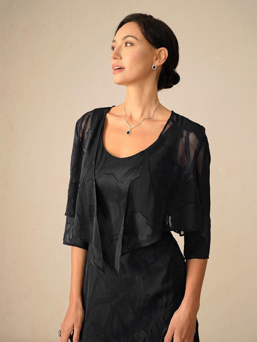 Coprispalle floreale trasparente in chiffon a 3/4 di manica