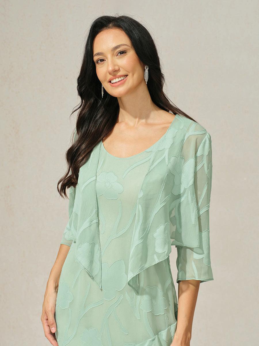 Coprispalle floreale trasparente in chiffon a 3/4 di manica