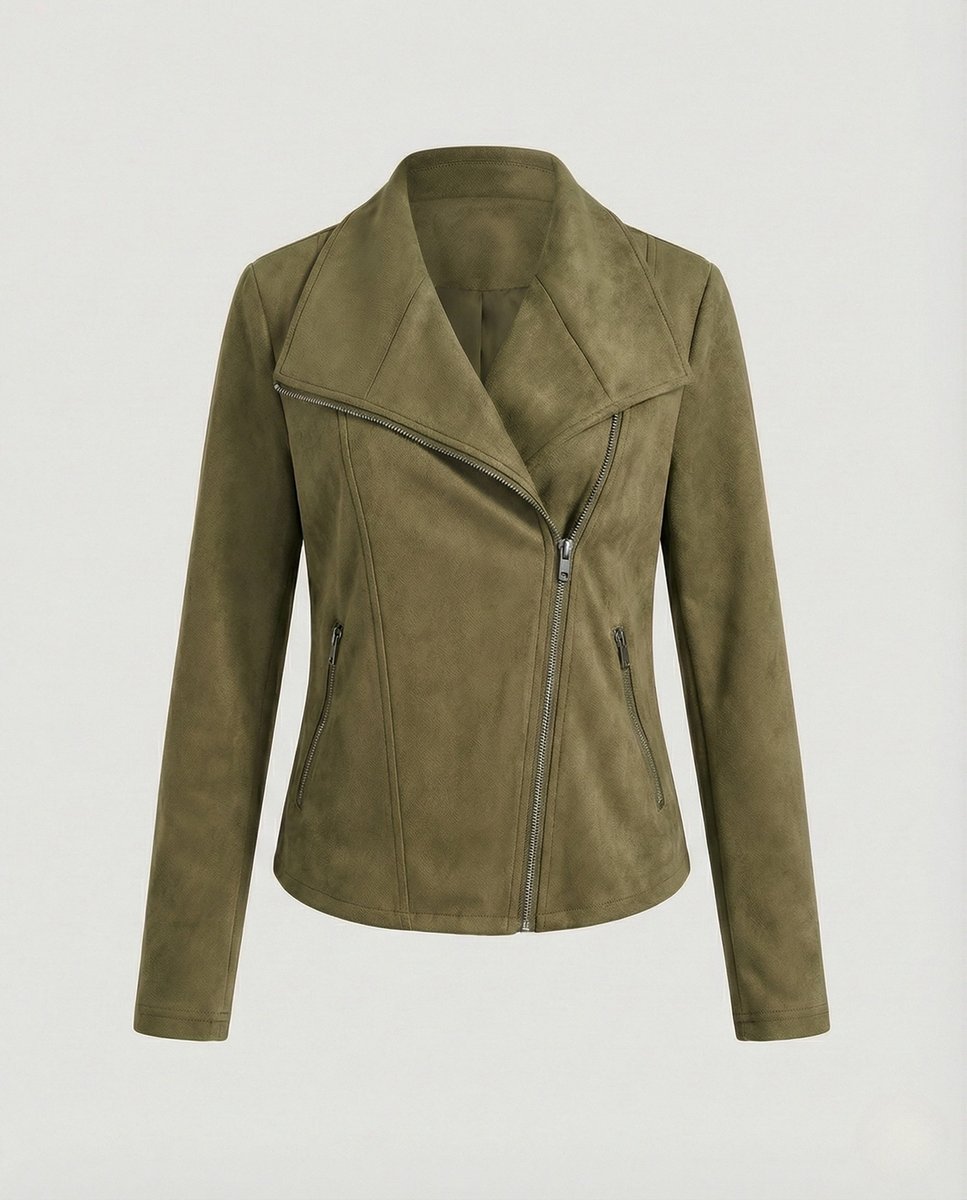 CORINNA™ | Giacca Biker Effetto Camoscio con Zip Asimmetrica