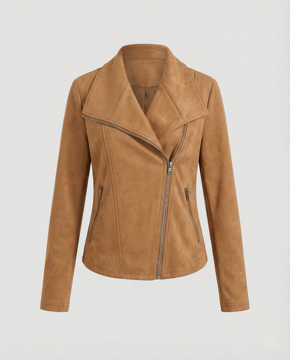 CORINNA™ | Giacca Biker Effetto Camoscio con Zip Asimmetrica