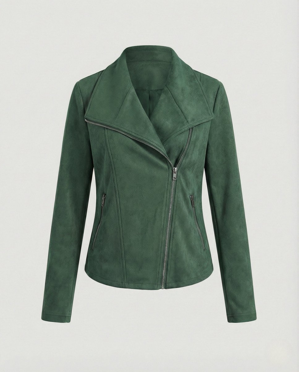 CORINNA™ | Giacca Biker Effetto Camoscio con Zip Asimmetrica