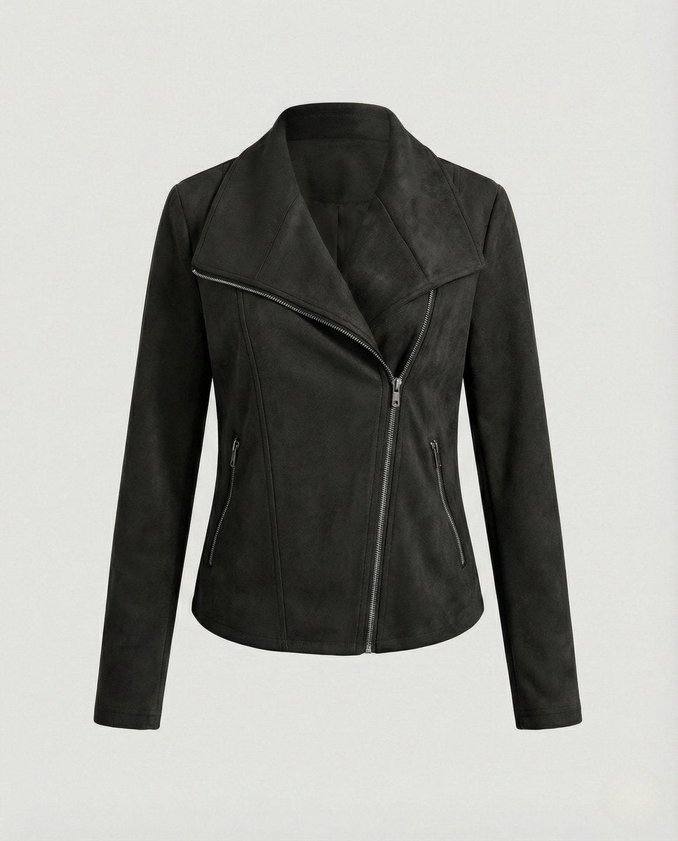 CORINNA™ | Giacca Biker Effetto Camoscio con Zip Asimmetrica
