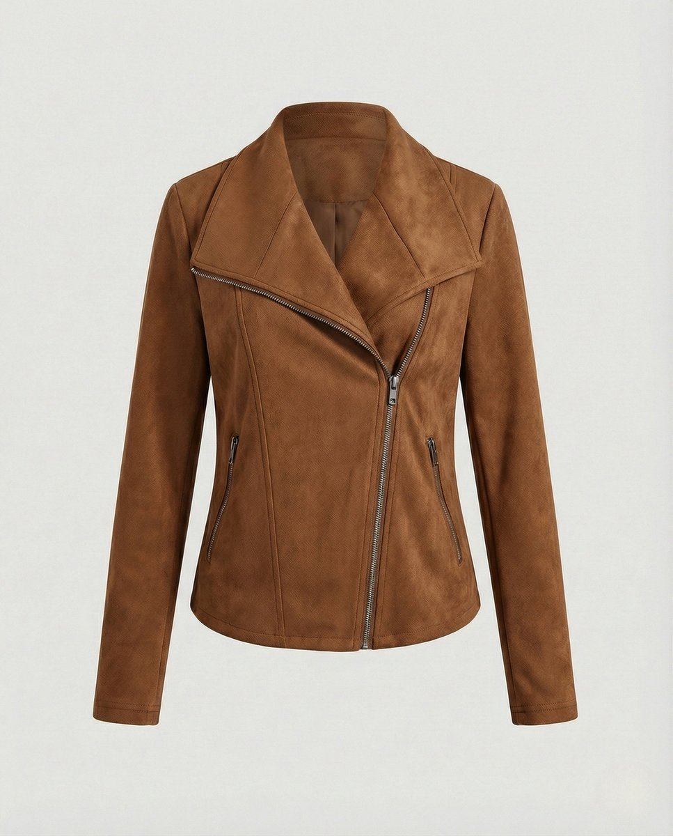 CORINNA™ | Giacca Biker Effetto Camoscio con Zip Asimmetrica